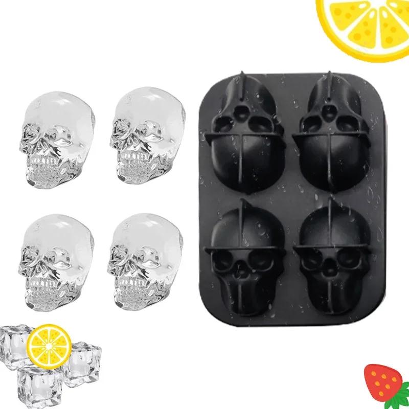 3D Skull Silicone Mold Ice Cube Maker 4-in-1 Chocolate Mould Tray Ice Cream DIY Tool Whiskey Wine Cocktail Ice Cube Best Sellers