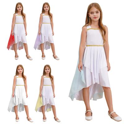 Costume Halloween Ragazza Toga Greco Antico Senza Maniche Sciarpa Patchwork Abito Svolazzante Principessa Romana Cosplay