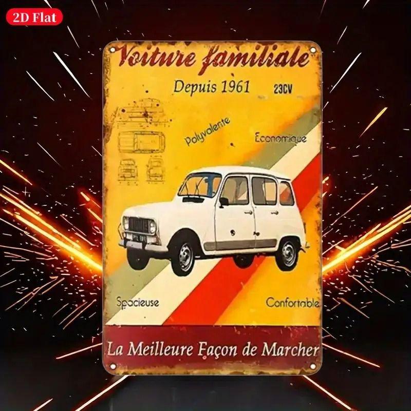Racing Car Retro Style Metal Decorative Painting for Garage Room Decor