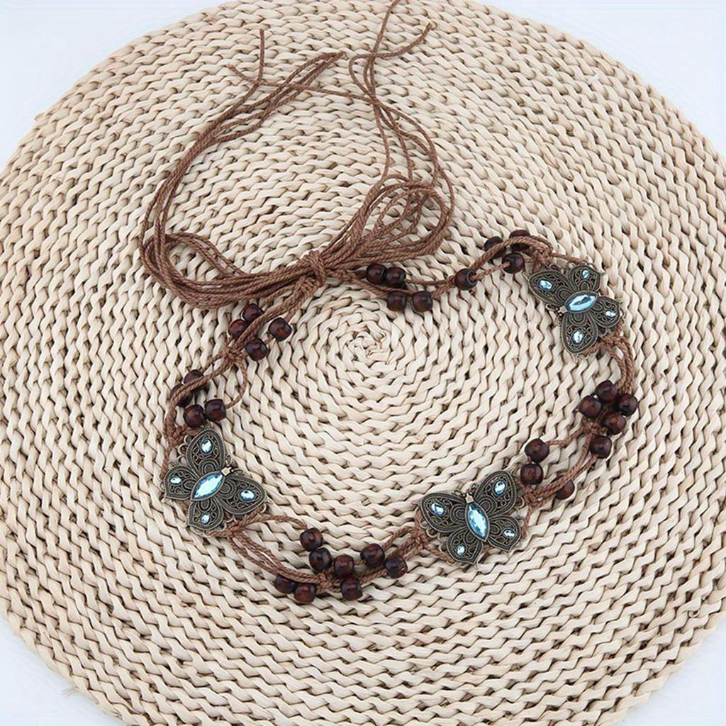 Bohemian Style Water Woven Ethnic Style Handmade Timber Bead Women's Belt Casual Vacation Style Waist Rope