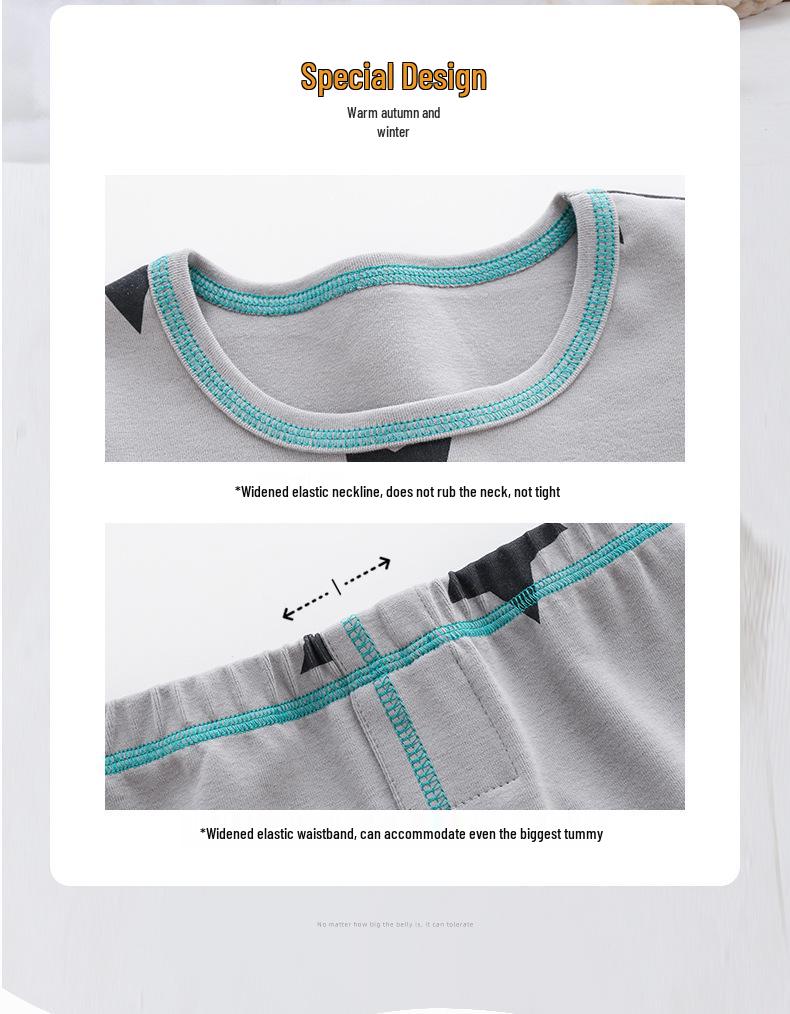 Dziecięcy Gruby Bawełniany Flanelowy Zestaw Piżamowy: Ciepła Jesienna Warstwa Bazowa z Okrągłym Dekoltem dla Chłopców