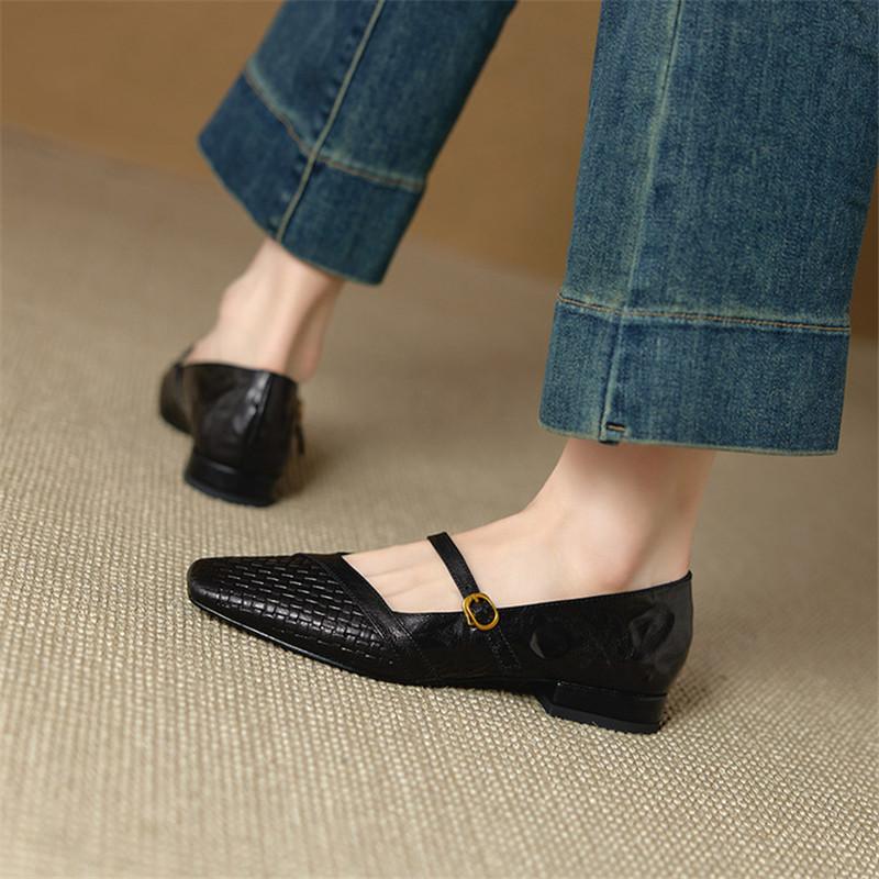 Fashion New Spring/autumn Genuine Leather Women Shoes Mary Jane Shoes Square Toe Shoes for Women Fashion Buckle Low Heel Women Pumps