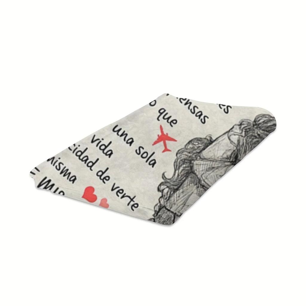 1pc Letter To My Wife Flannel Blanket, Spanish Soft Quilt Valentine's Day Gift Throw Blanket, Warm Cozy Soft Blanket For Couch B