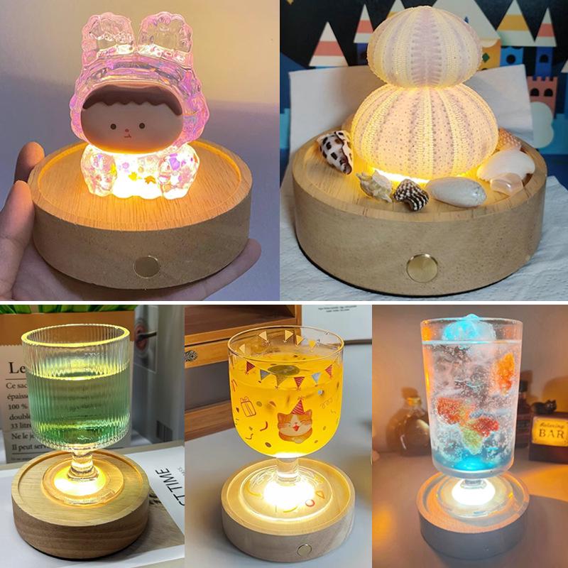 LED-Lit Solid Wood Base DIY Aromatherapy Diffuser with Stone Crystal Ornament