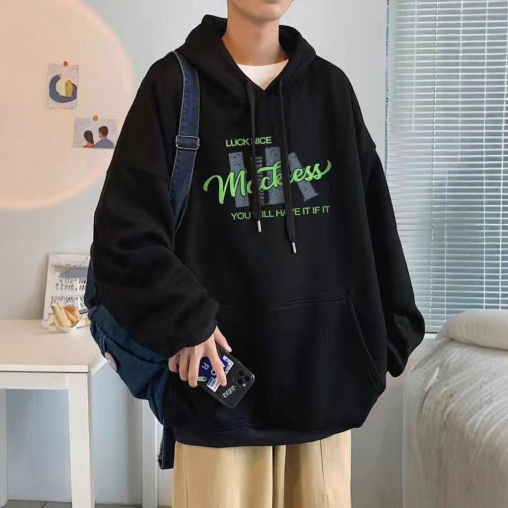 Bedrucktes Kapuzensweatshirt Herren Herbst und Winter Samt Verdickt Hongkong-Stil Student Locker Lässige Jacke