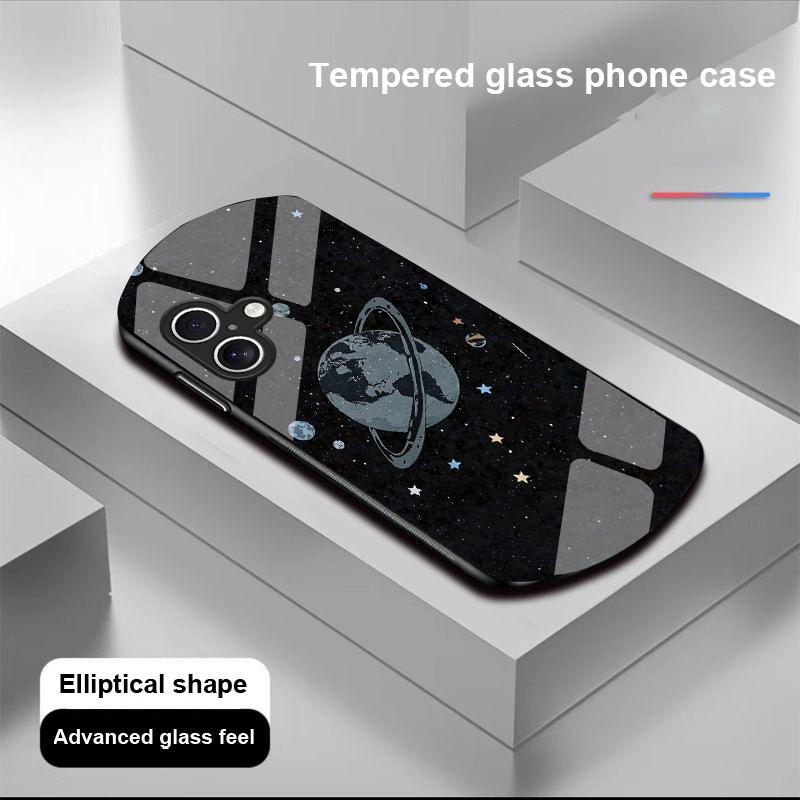 Astronaut Planet For Apple IPhone 16 11 13 15 14 Pro Max 12 Mini 7 8 Plus XR X XS Elliptical Shaped Tempered Glass Phone Case