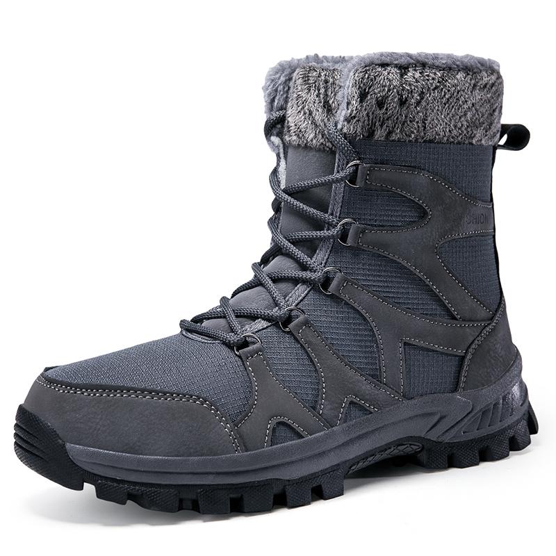 Couple Lace-up Snow Boots Fur-lined Half Boots Plush Cotton Shoes Anti-slip Winter Warm Outdoor Sneakers Wear-resistant