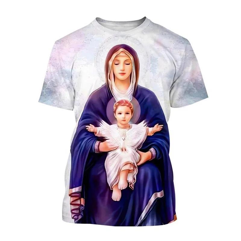 Hot Selling Virgin Mary 3D Printed T-shirt Personality Christianity Mother Of God Holy Child Tees Casual Short-sleeved T Shirt