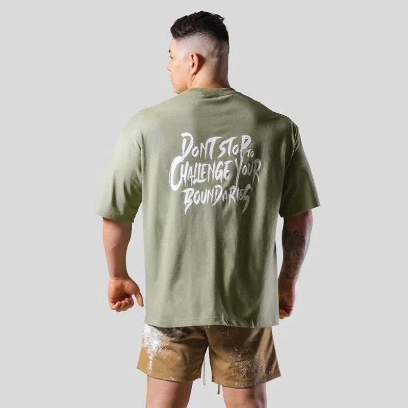 Men s Sport Gym Fitness Workout Cotton T-Shirt Oversized Graphic Printed Tshirt 3XL