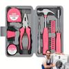 Tool Set 24pcs Pink Household DIY Tool Kit for Women. Small Mini Tool Box Set of Starter Basic Ladies Tools