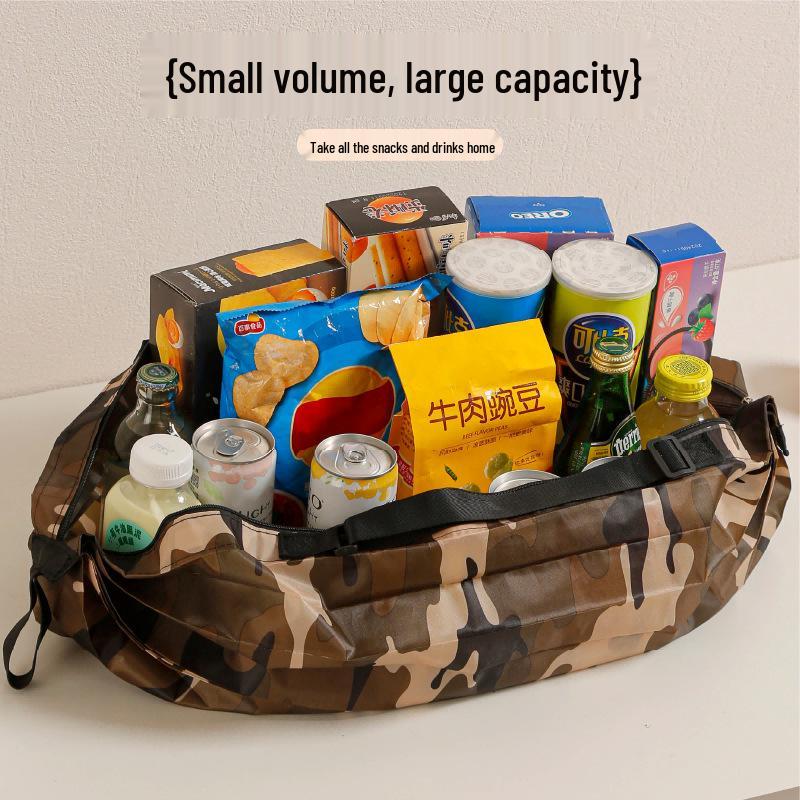 Large-Capacity Foldable Waterproof Shopping Bag with Zipper and Creative Print - Eco-Friendly Tote for Supermarket Storage