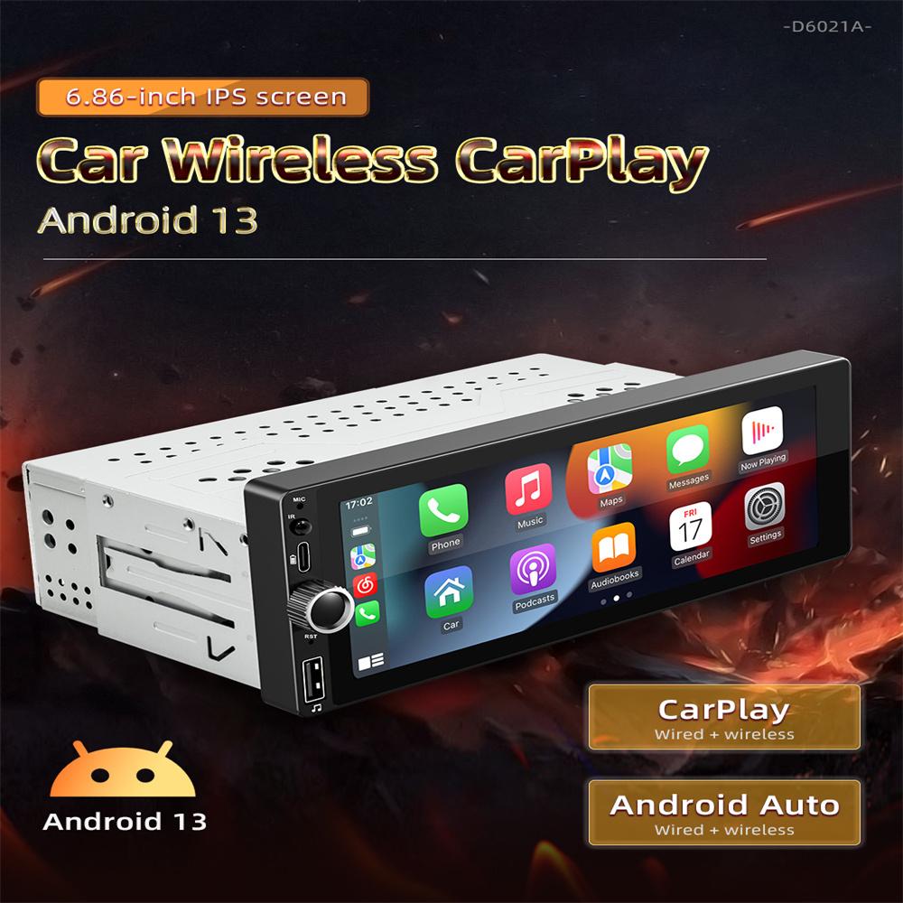 Radio samochodowe Android 1 Din Bezprzewodowy CarPlay Android-Auto Wifi Bluetooth Zestaw głośnomówiący GPS FM RDS USB Ekran IPS 6,86 cala Jednostka główna BD6021A