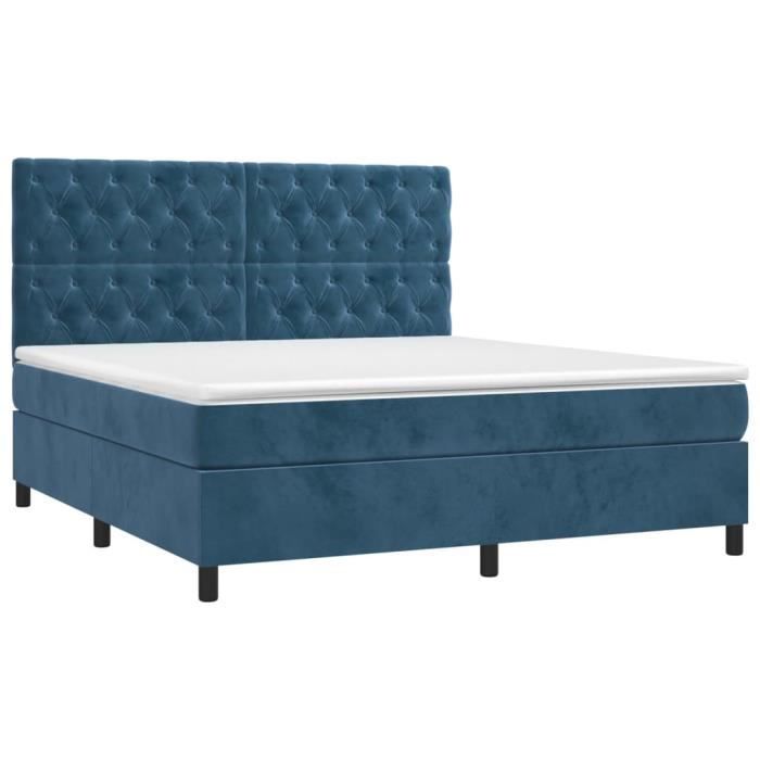 3143215 vidaXL Lit à sommier tapissier et matelas Bleu foncé 160x200cm Velours