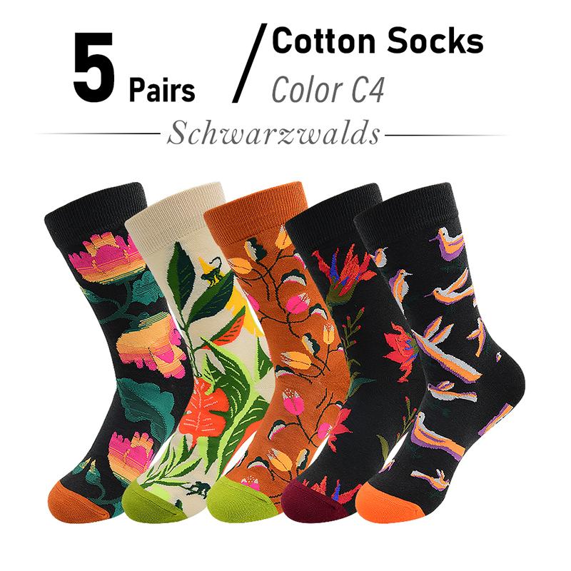 5 Pairs New Arrivals Combed Cotton Women Socks Unisex Cute Floral Styles 8 Color Happy Funny Casual Female Breathable Crew Socks
