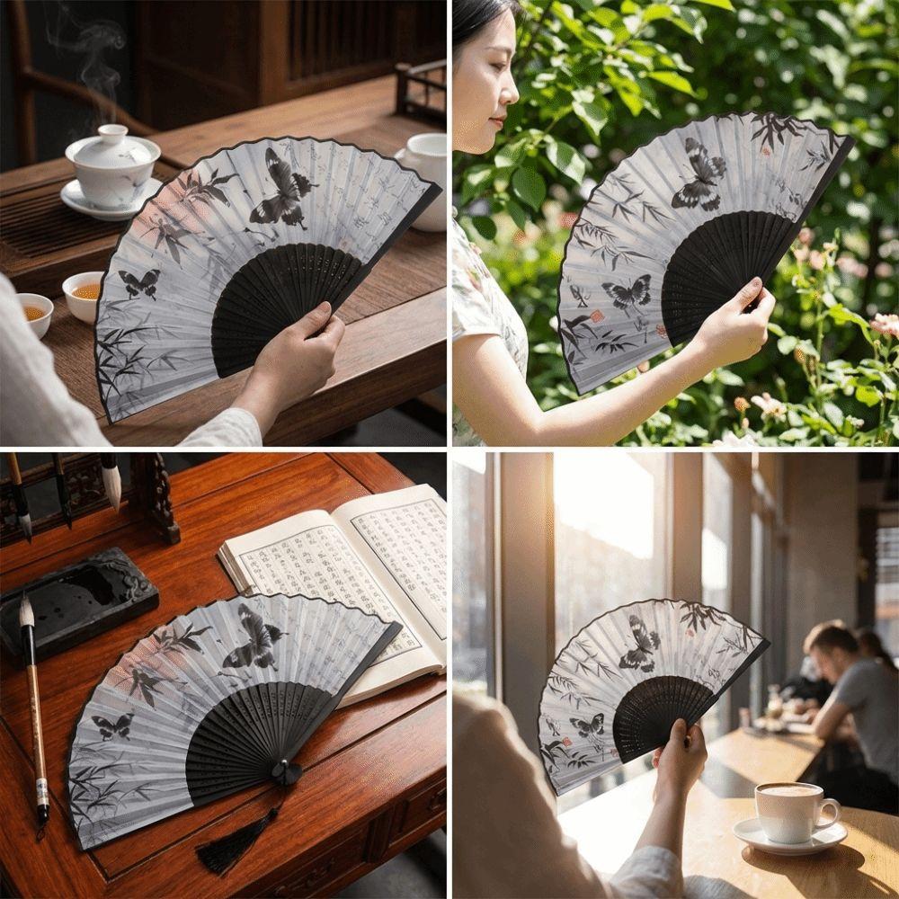 Chinese Style Silk Hand Fan Ink Wash Painting Dance Fan Elegant Retro Fan  Hanfu Cheongsam