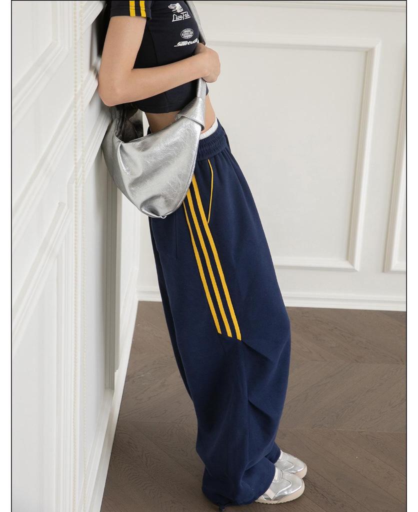 Sötétkék női bő szárú melegítőnadrág: Kényelmes utcai tánc jazz nadrág tavaszra/nyárra