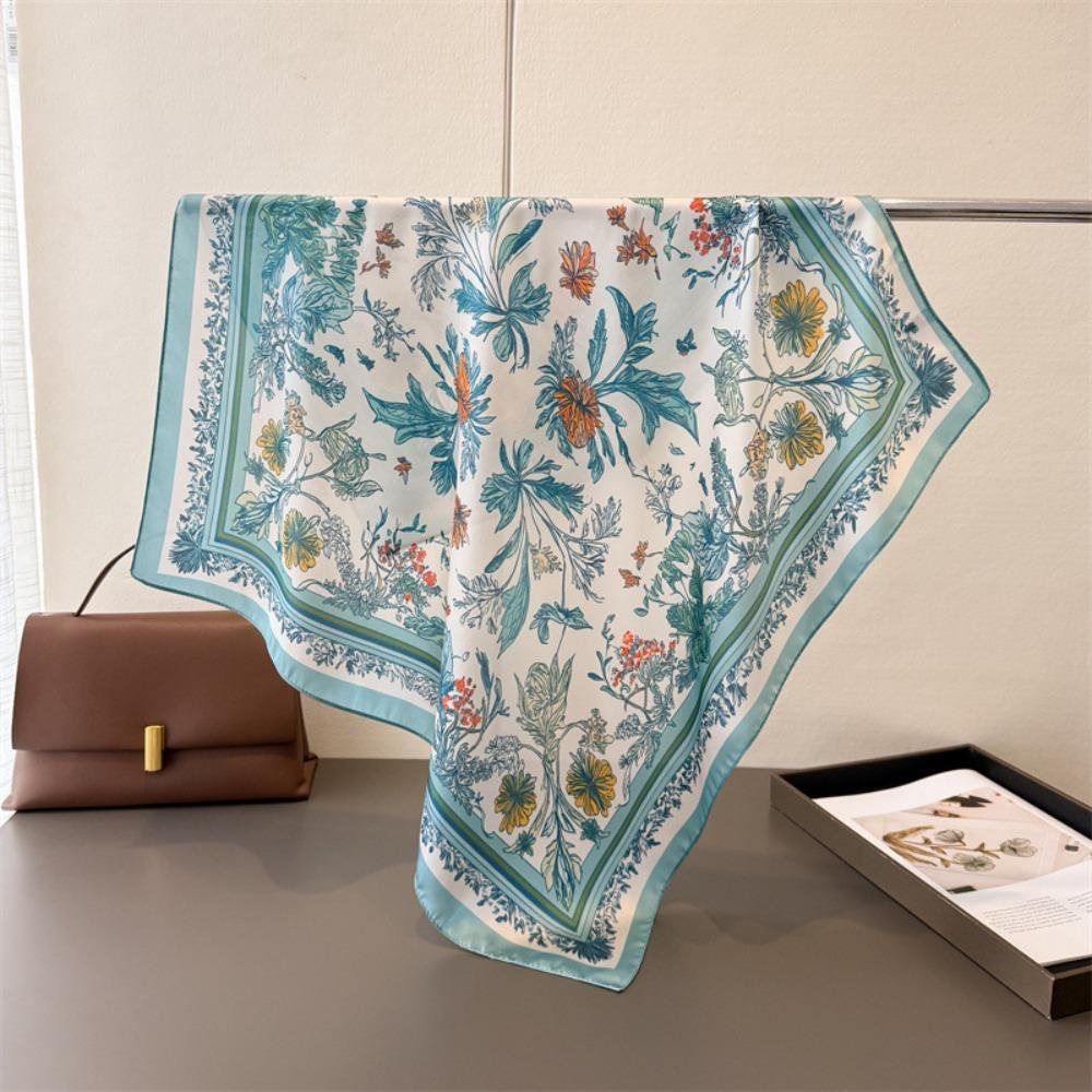 New 70cm Women Silk Scarf Square Luxury Scarves Foulard Floral Print Hair Band