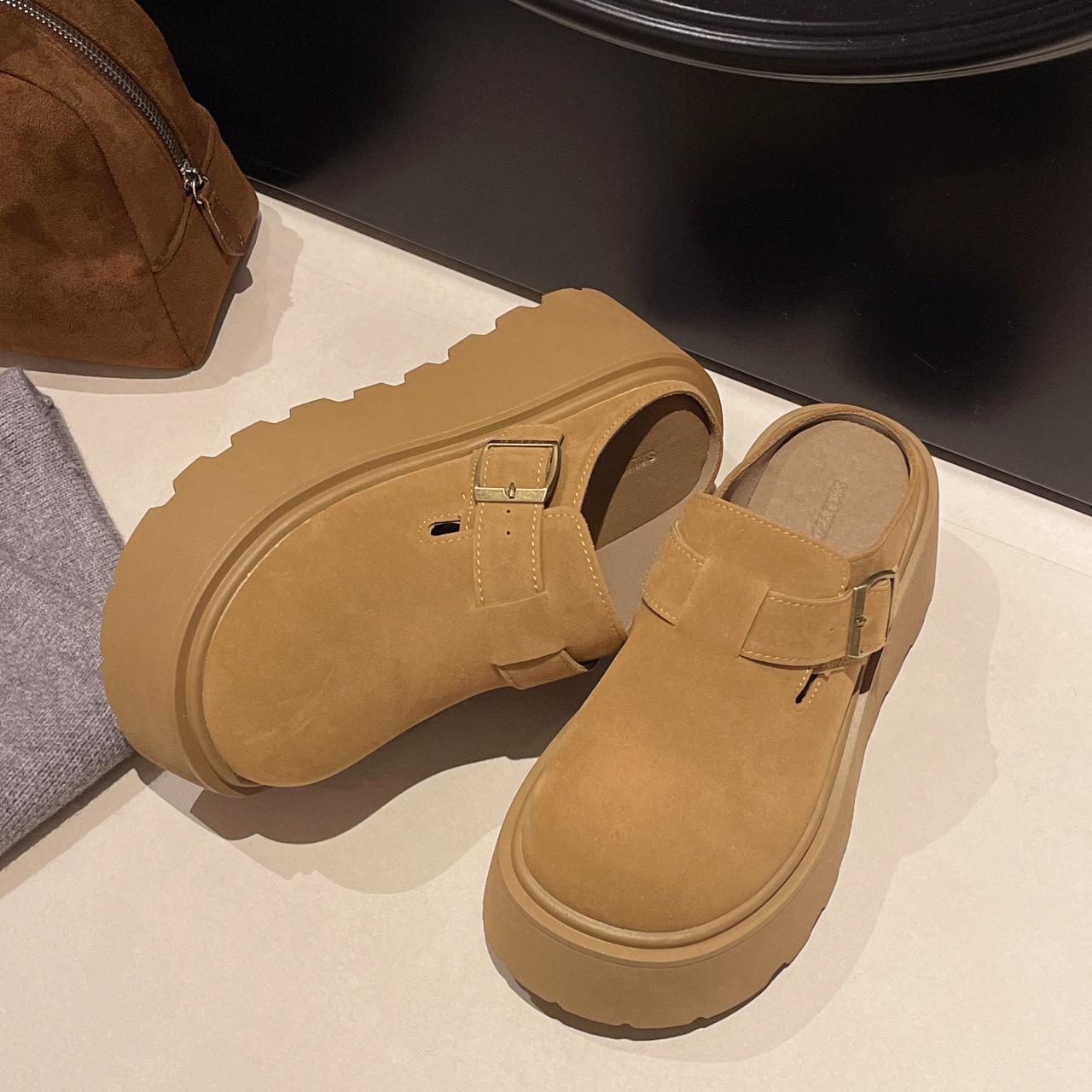 

Fashion Lazy Outdoor Wear Baotou Ladies Half Slippers 2025 Spring New Thick Sole Height Increase 8CM One-step Sandals 35 коричневый