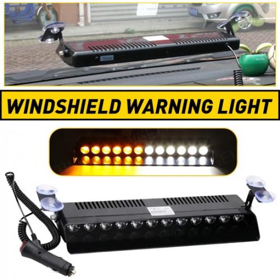 12-LED Car Strobe Light Emergency Flash Windshield Warning Lamps AmberWhite EOA