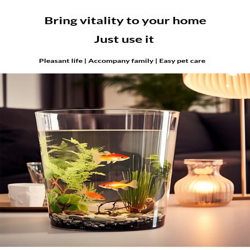 Mini Desktop Aquarium Plastic Imitation Glass Shatterproof Fish Tank Goldfish Green Plants Small Landscape Eco Tank Living Room