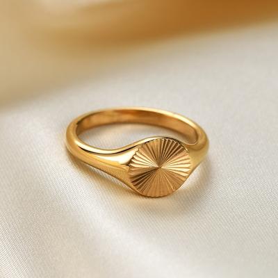 9MM Oblique Stripes Casting Fashion Minimalist Stainless Steel Titanium Ring 18K Gold Plated