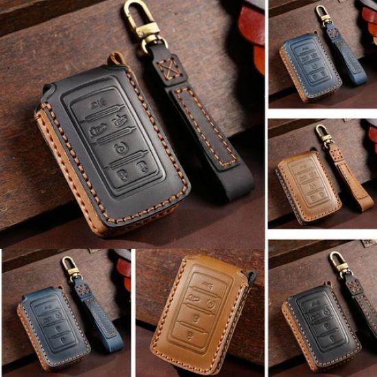 Leather Remote Key Cover Case Fob For Jeep Grand Cherokee Wagoneer 5/6 Buttons