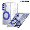 KEYSION 360° Rotating Magnetic Ring Stand Case for Samsung Galaxy Z Fold 7 5G Transparent PC Phone Cover with Screen Protector