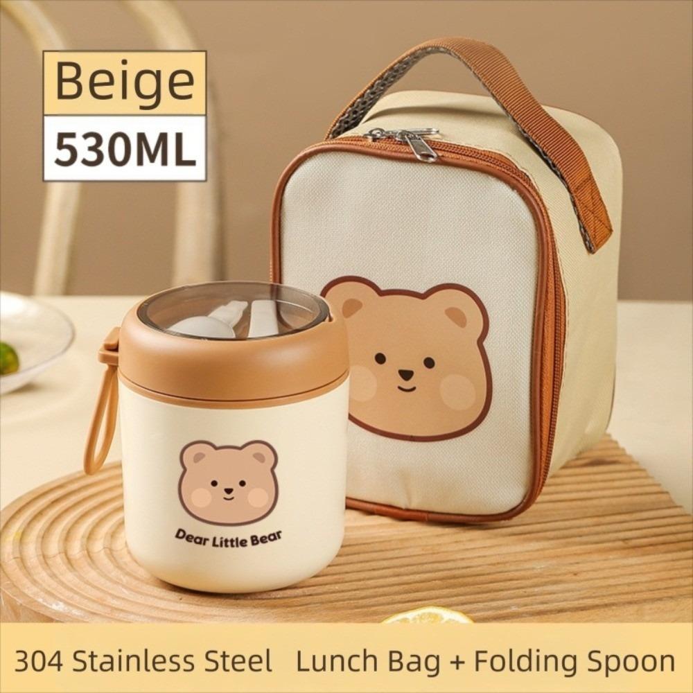 304 Stainless Steel Cute Thermos Flask Bear Warmer Food Container Porridge Soup Container  for Kids