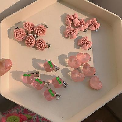 Niedlicher Entenschnabelclip im koreanischen Stil mit Ponyclip und Schleife, Pfirsichherz-Blumenform, rosa Farbe, Haarspangen für Frauen und Mädchen, Haarschmuck