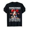 Funny Cartoon Cow T-Shirt - Black Tee Featuring Sassy Cow with Red Bow, Blue and White Checkered Shirt, and Coffee Cup - Humorous Graphic Tee with