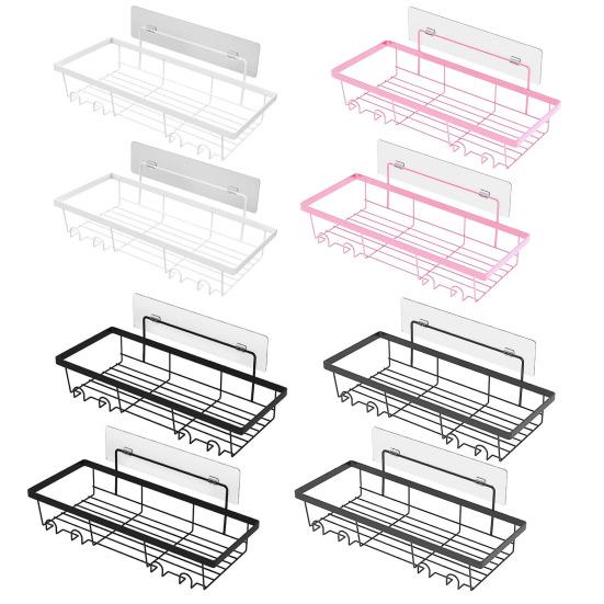 Set 4 Organizer Doccia In Acciaio Inox – 2 Ripiani + 2 Portasapone + Ganci – Installazione Adesiva O Con Viti