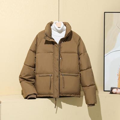 Women's Fashion Autumn/Winter Quilted  Jacket Women Stand Neck Pocket Zipper Casual Outerwear Solid Color Thicken Warm Coat