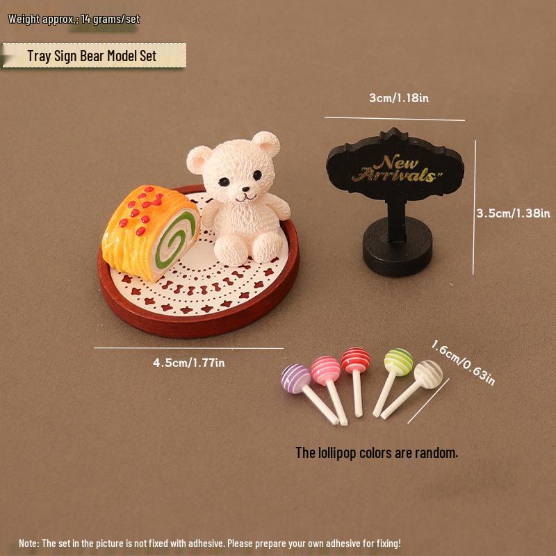 

Miniature OB11 Dollhouse Food Toy Accessories: Cake Tray, Liner Paper, Lollipop Signs, and Scene Props