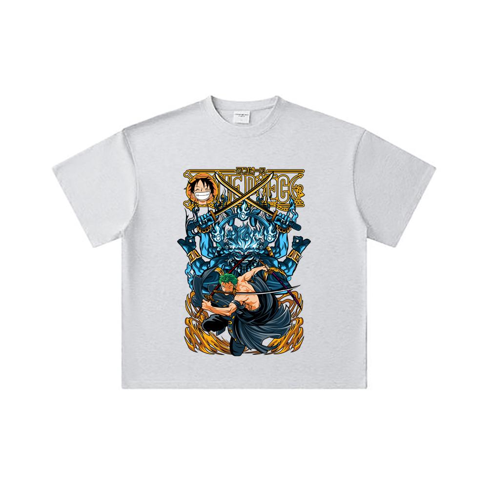 260 GSM Double Yarn 32 Count 100% Cotton One Piece V8 Zoro Print Unisex Heavy Cotton T Shirt