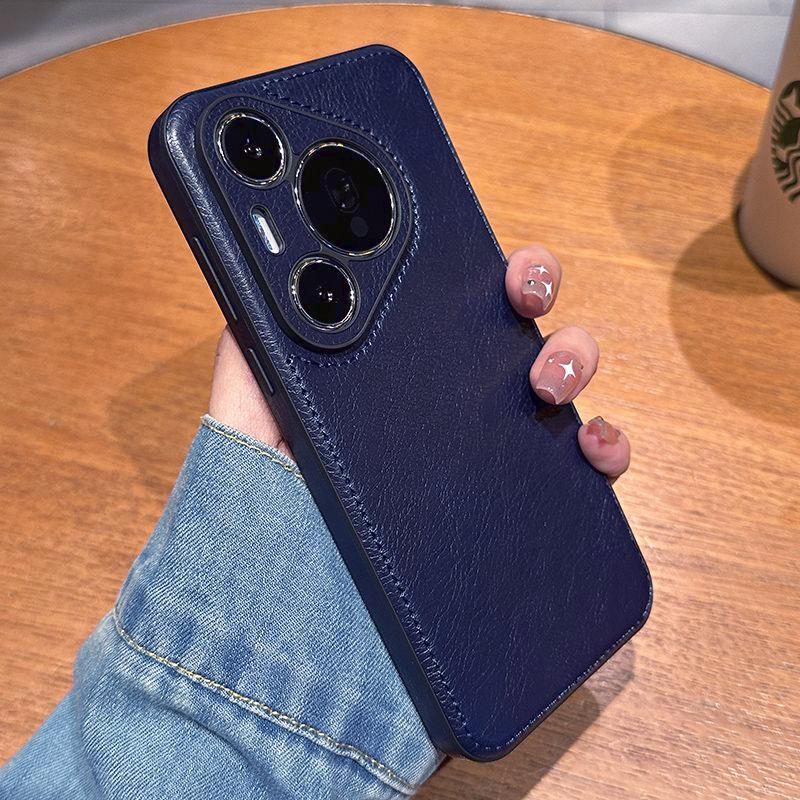 

High-end Cowhide Leather Phone Case for Huawei Mate 70 Pro Plus Mate 60 Pro 50 40 Pura 70 Ultra P80 Lens Protection Soft Cover pura80ultra синій
