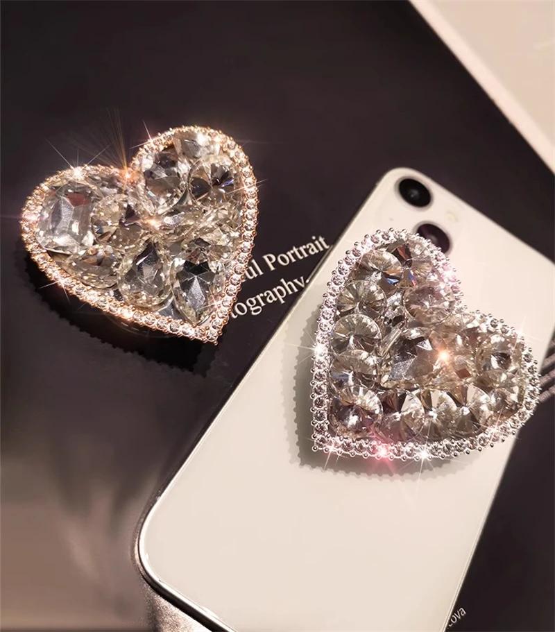 3D Cute Diamond Heart Shape Folding Finger Ring Griptok Phone Holder for IPhone 16 Support Socket Pocket Grip Tok Stand Bracket