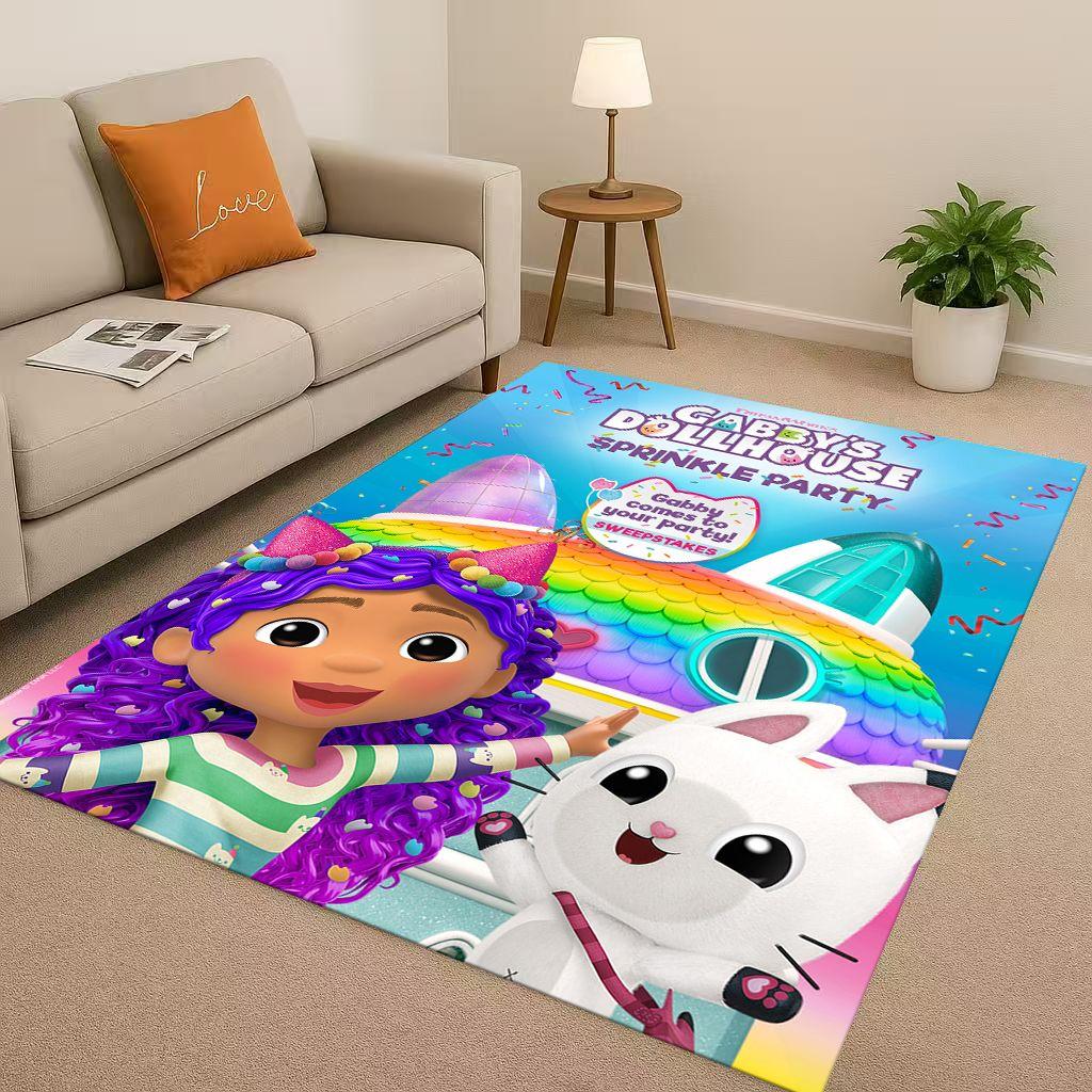 HD Cute Gabbys Dollhouse Cartoon Girl Living Room Non-Slip Area Rug Soft Carpet for Bedroom Playroom and Sofa,Home Decor Doormat