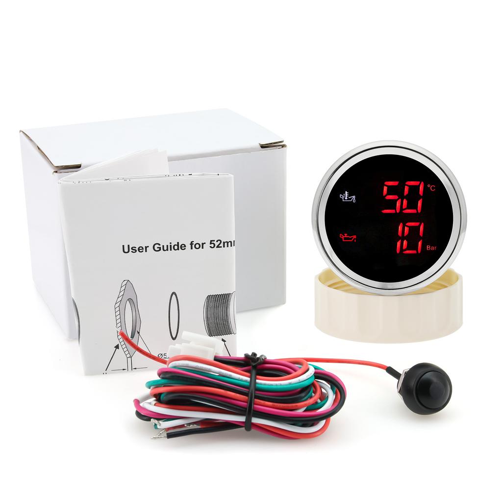 N 2 IN 1 52mm Dual Gauge with Alarm Oil Temperature Meter +Oil Pressure Gauge with Sensor  Red /Green Backlight for Car Boat