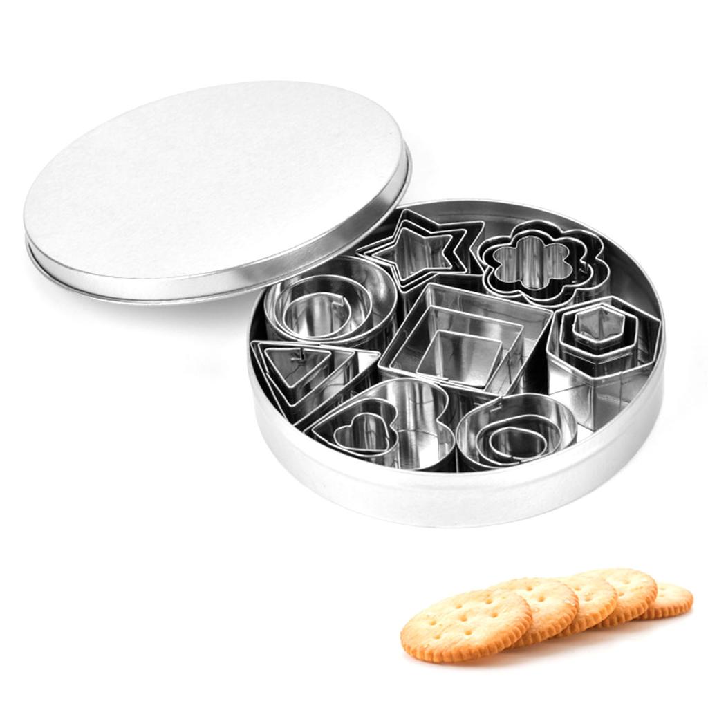 24Pcs Cookie Cutter Stainless Steel Round Heart Star Flower Triangle Hexagonal Shape Biscuit Baking Mold Cutter
