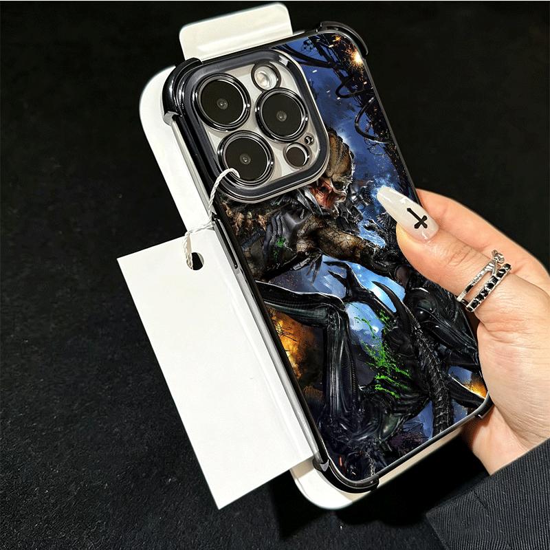 A-Alien Vs P-Predator Plating Phone Case For Xiaomi Poco X5 X6 X7 X8 Pro Max F8 Ultra F7 M8 M7 M5S Redmi 15C 15 14C 13C 13 X3 12