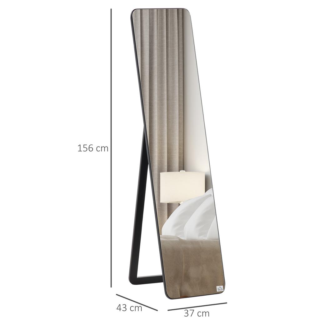 Full Length Mirror, 156 X 37 Cm Rectangular Full Body Mirror with Stand, Floor Standing, Hanging or Leaning Against Wall for Bedroom Cloakroom, Black