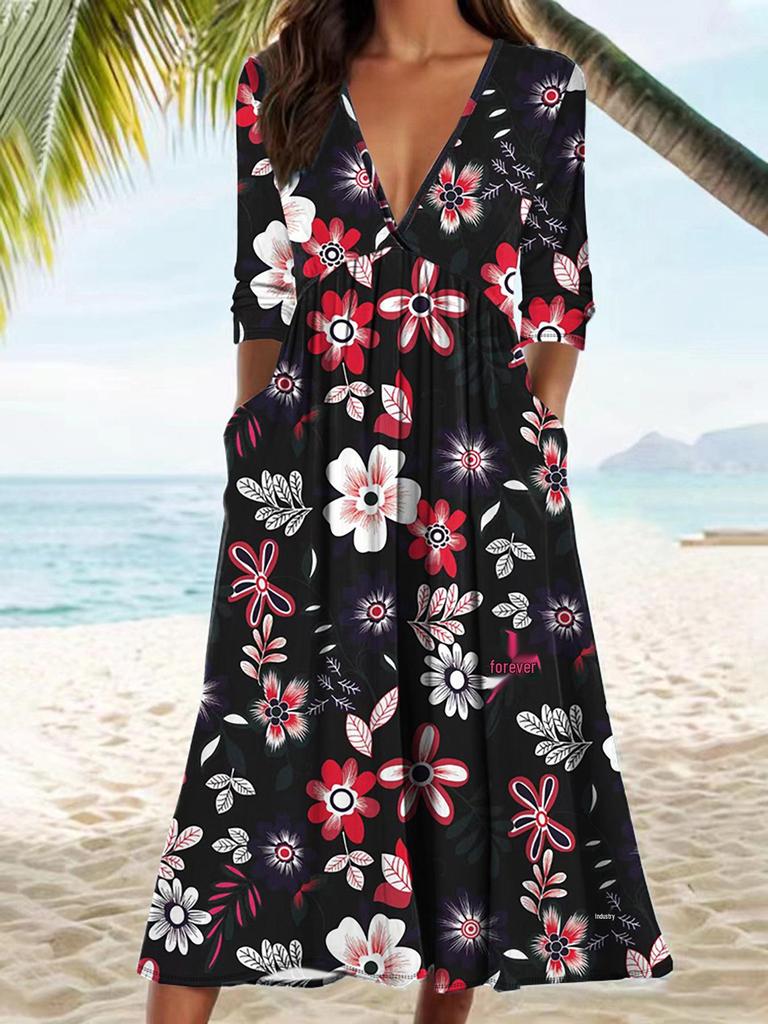 2024 Cross-Border Seasonal Long-Sleeve Printed Casual Dress