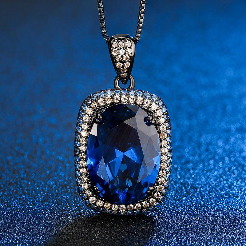 Schmuck Kupferboden Vergoldet Simulation Blauer Spinell Schwarzgold High-End Set Damen Stein 13 * 18