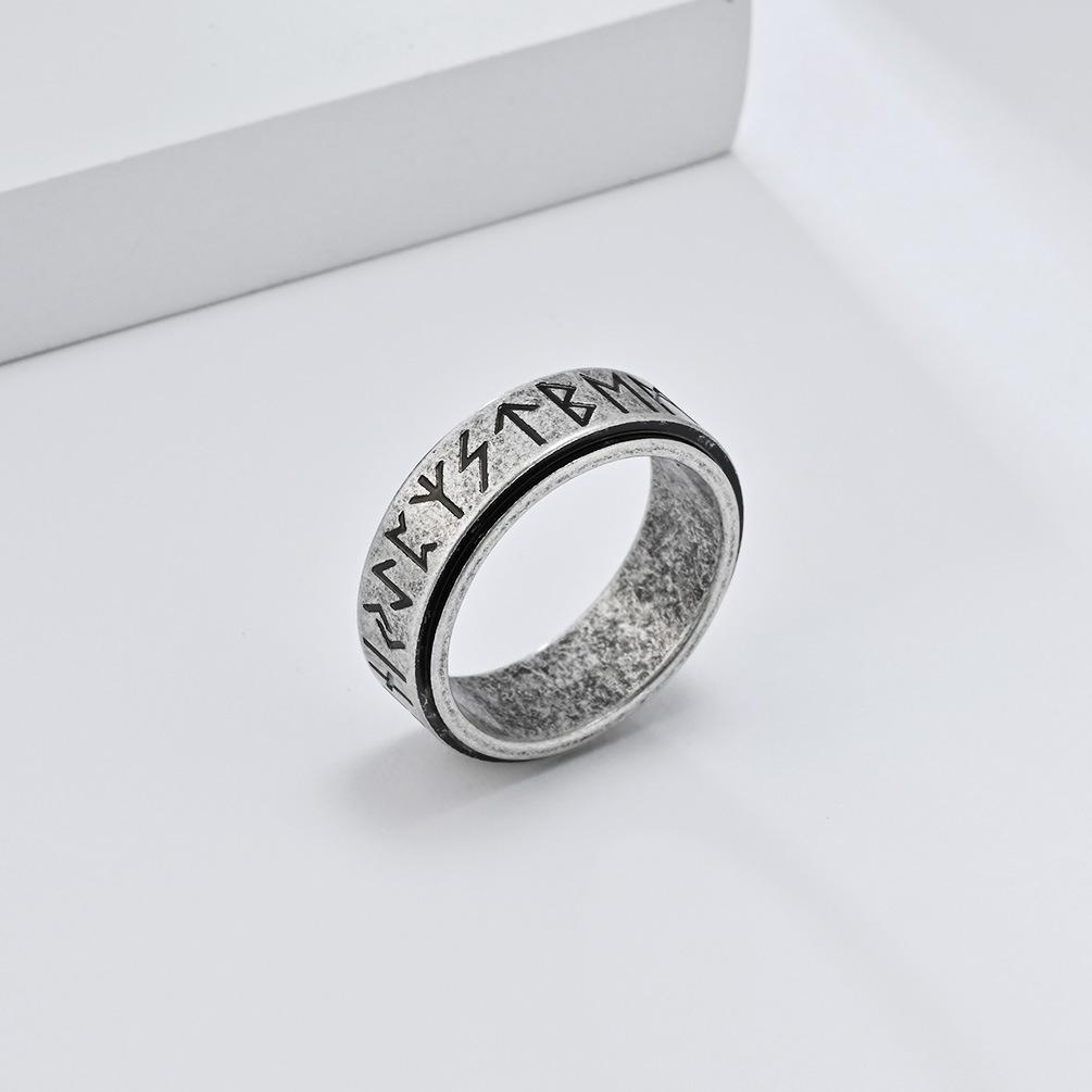 Nordic Text Rotation Decompression Titanium Steel Ring Ring Cold Wind No Gender