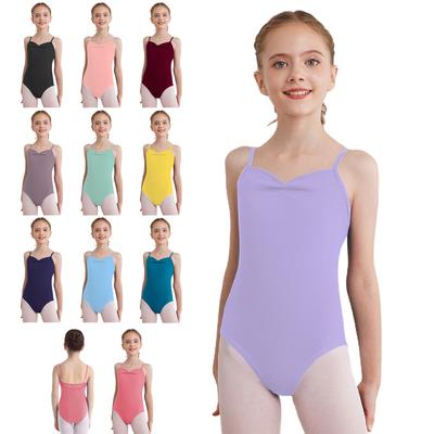 Costum de balet și gimnastică pentru fete: Body fără mâneci, cu spate decupat, bretele subțiri reglabile, cu drapaje, pentru repetiții de dans și spectacole