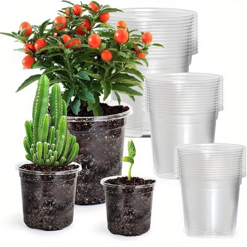 Reinforced Clear Nursery Pots with Drainage Hole, Transparent Variety Pack Plastic Plant Pot Seedling Planter Seed Flower