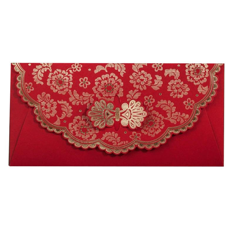 1PC Lucky Money Bag Rectangular Laser Engraving New Year Red Envelopes Marriage Hollow Embossed 3D