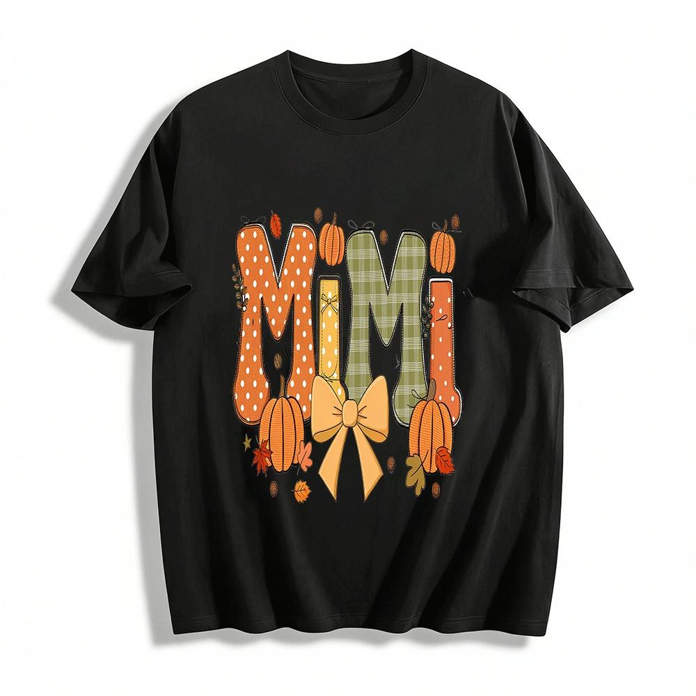 

Fall Pumpkin Themed MIMI Print Casual Top Pure cotton T-shirt XXS