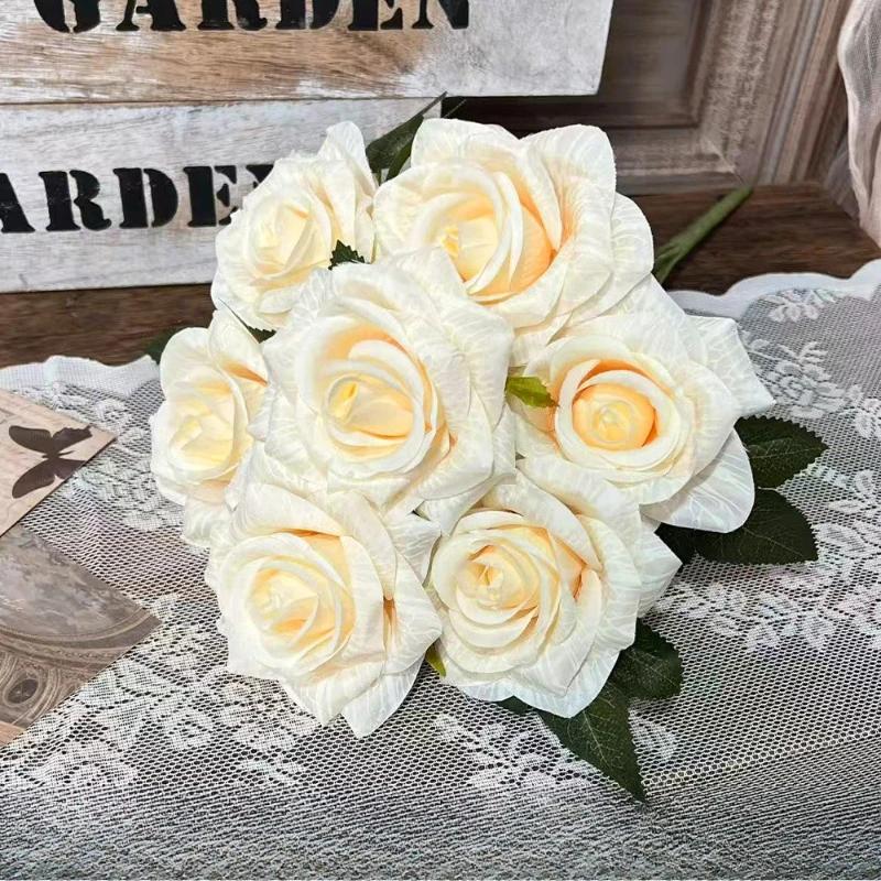 Künstliche Blumen 7-Köpfige Göttin Rosen Bündel Restaurant Dekoration Seiden-Fake-Blumen Simulation Grüne Rose Halle Dekorativ