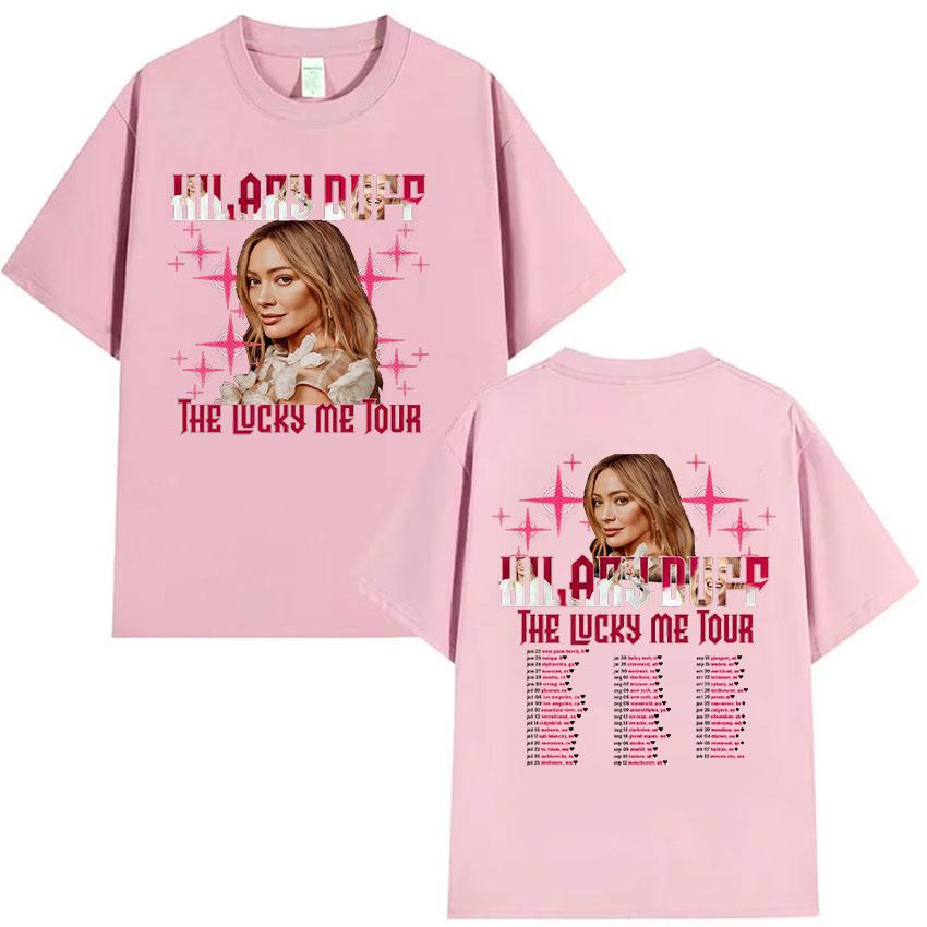 Hilary Duff The Lucky Me Tour 2026 Print T Shirt Unisex Women Fashion Aesthetic Clothing Tshirts Vintage Oversized Cotton Tshirt